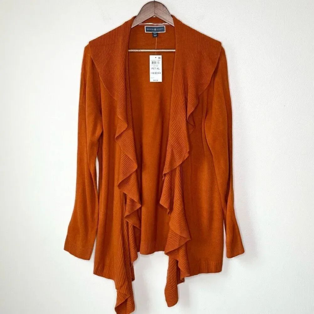 Karen Scott Luxsoft Deep Orange Open Cardigan NWT - Women’s Petite XL